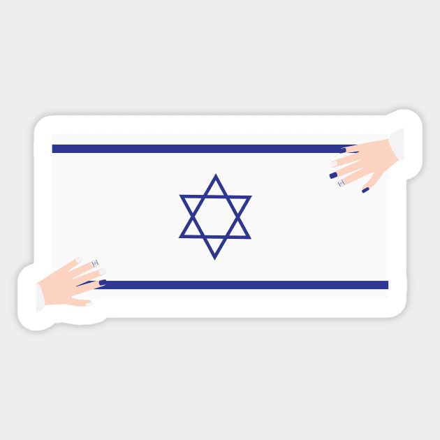 Two hands with blue and white nail polish on Israel flag Sticker by sigdesign